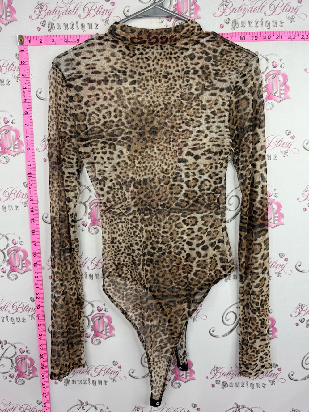 Seductions bodysuit mesh Leopard Print Long-Sleeve Mesh Bodysuit - Beige - Picture 2 of 8